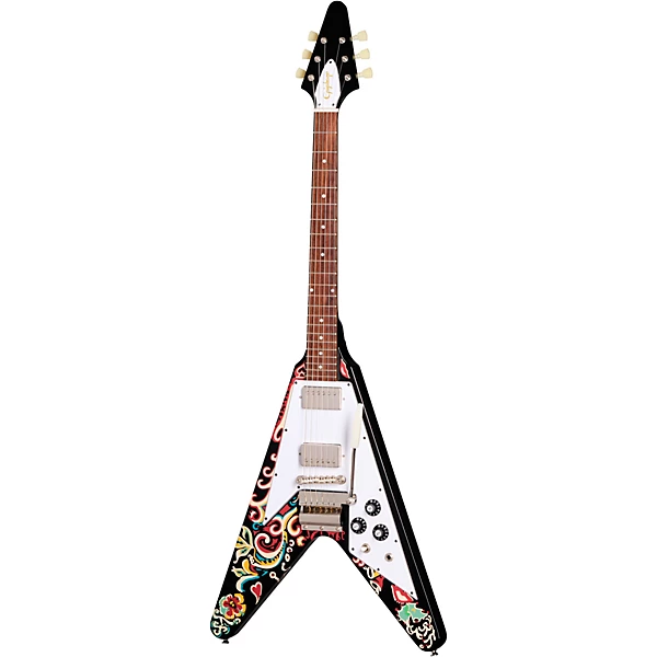 Epiphone Jimi Hendrix Love Drops Flying V Electric Guitar Ebony w/Artwork